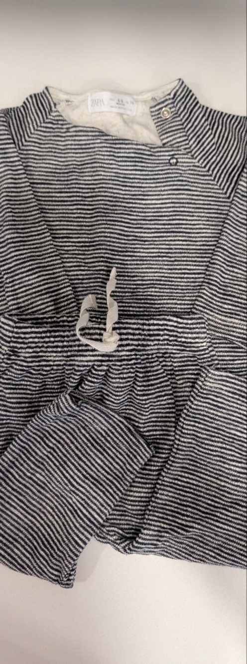 Striped Navy & White Hooded Top with Drawstring Zara 9-12m